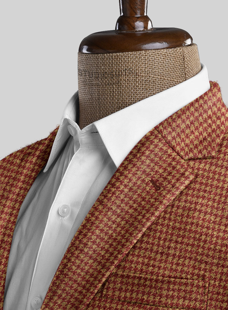 Italian Chestnut Red Houndstooth Tweed Jacket - StudioSuits