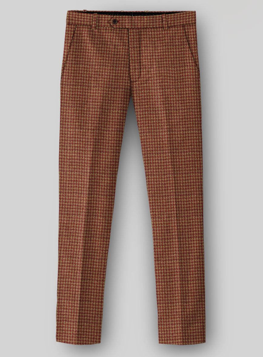 Italian Chestnut Red Houndstooth Tweed Pants - StudioSuits