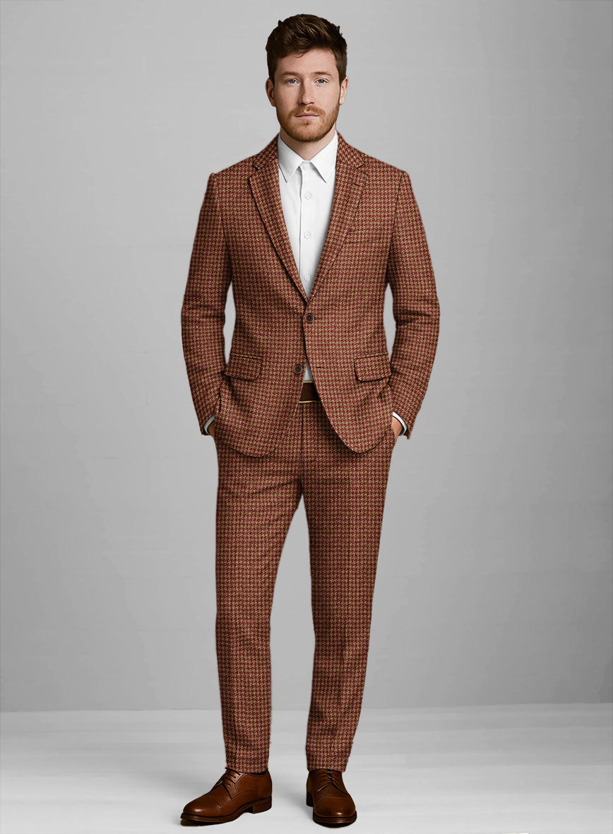 Italian Chestnut Red Houndstooth Tweed Suit - StudioSuits