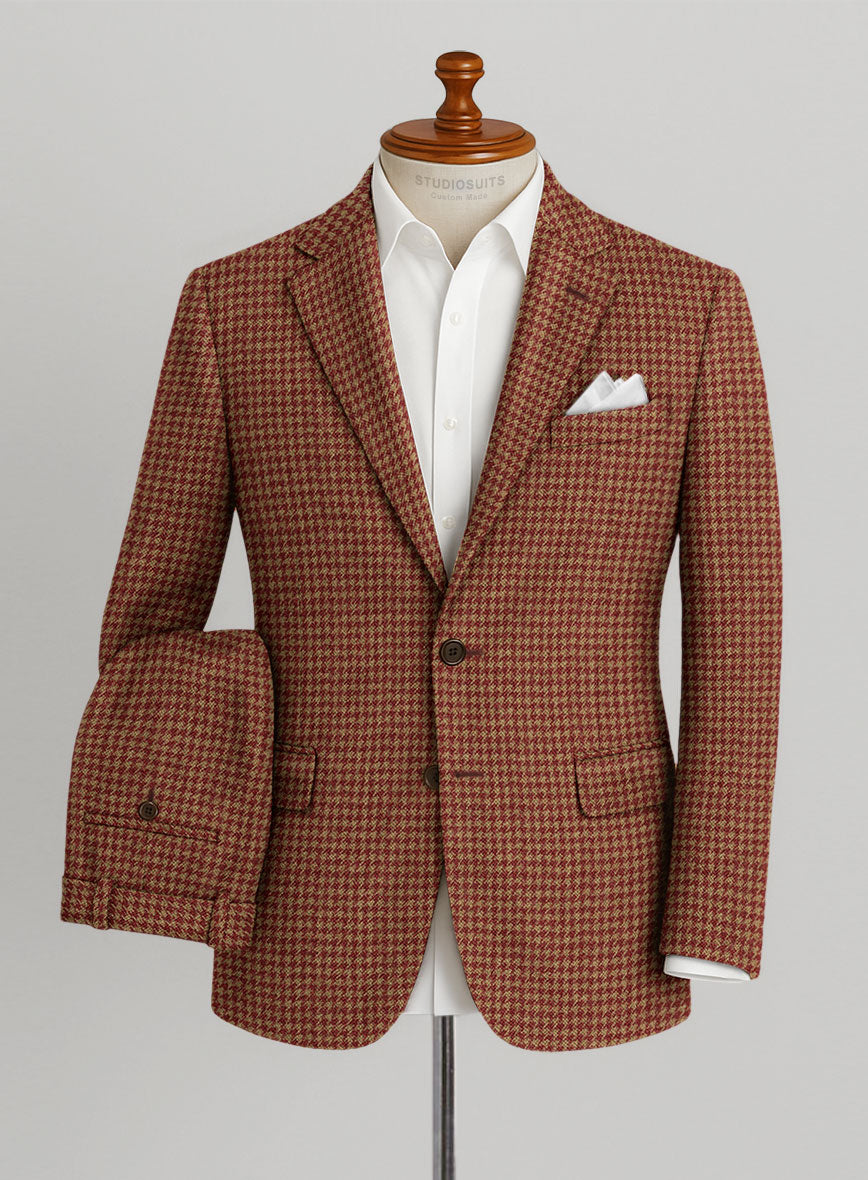 Italian Chestnut Red Houndstooth Tweed Suit - StudioSuits