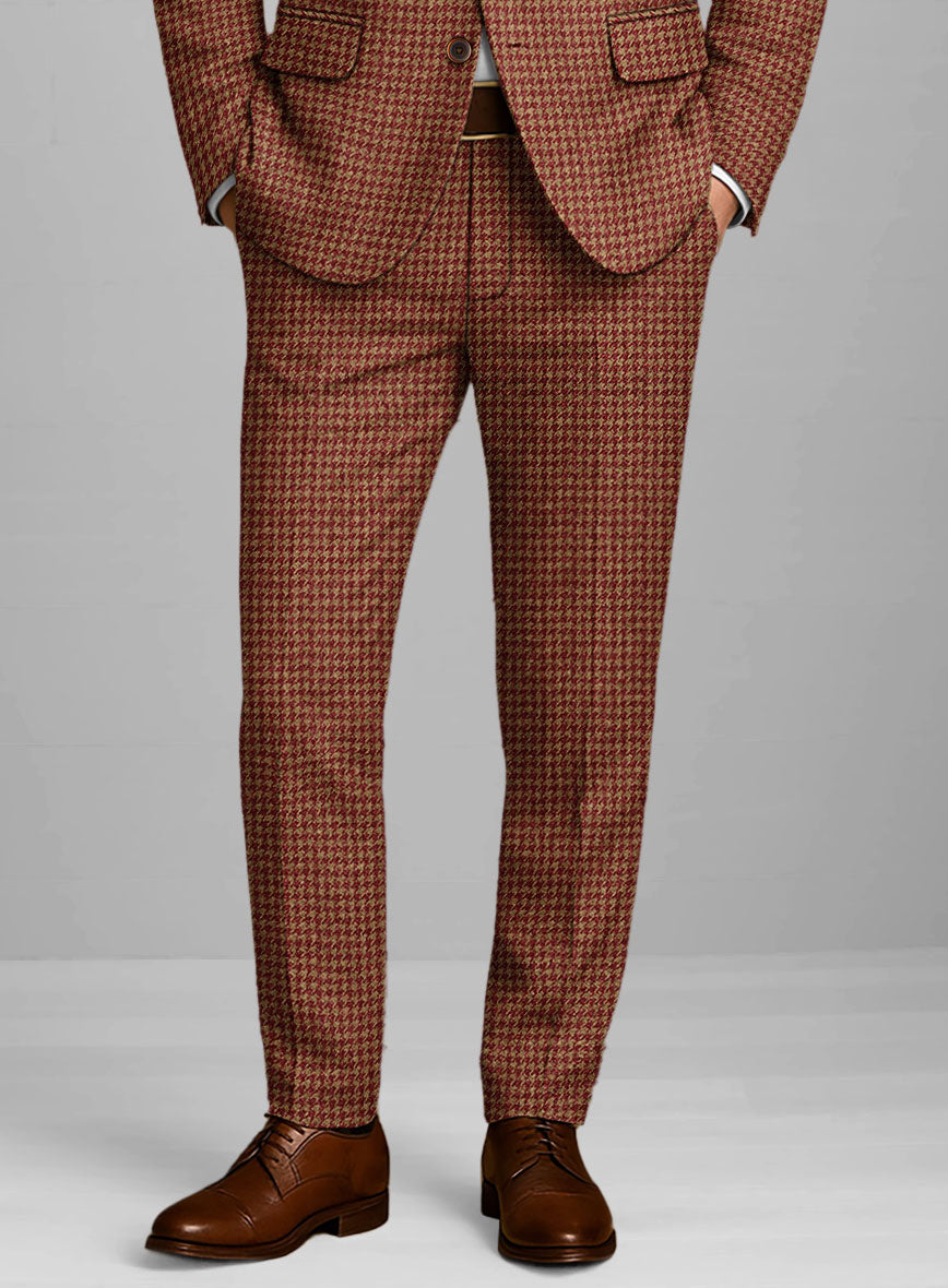 Italian Chestnut Red Houndstooth Tweed Pants - StudioSuits