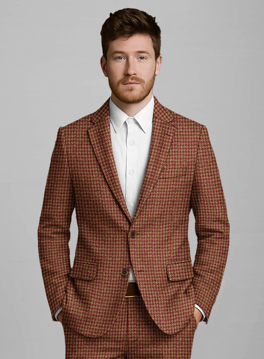 Italian Chestnut Red Houndstooth Tweed Jacket - StudioSuits