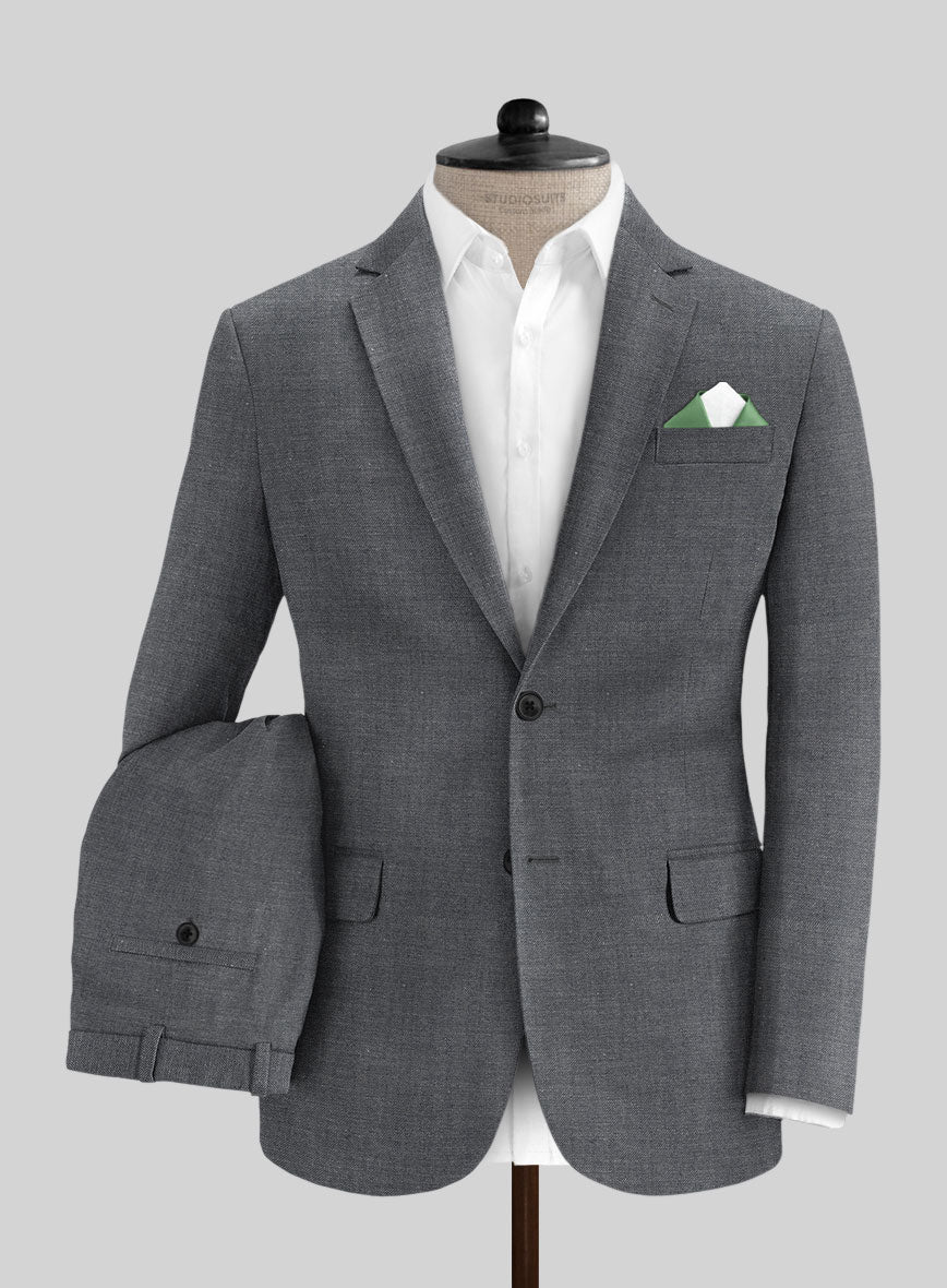 Italian Cotton Lycra Denim Gray Blue Suit - StudioSuits
