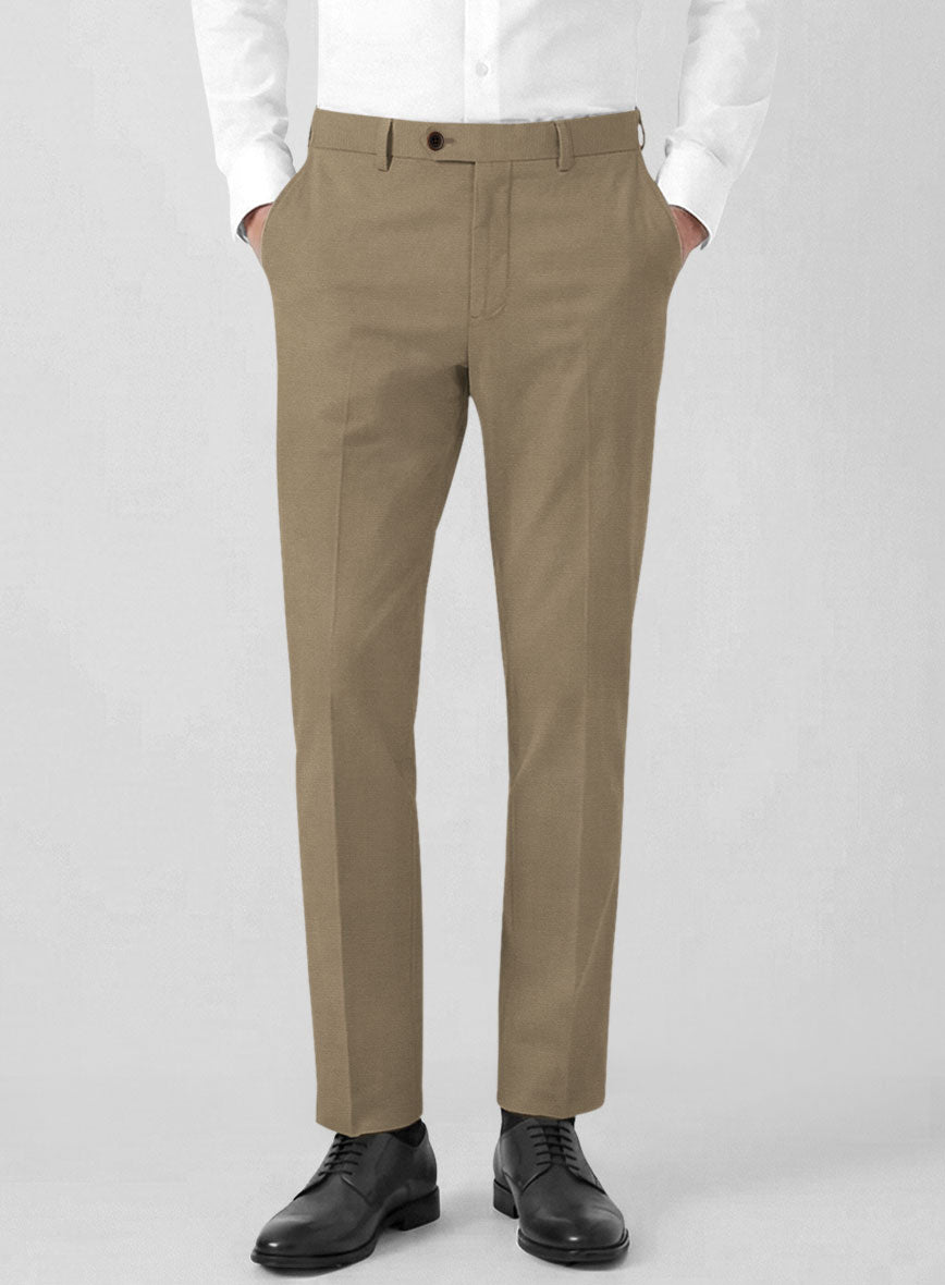 Italian Dark Beige Cotton Stretch Pants - StudioSuits