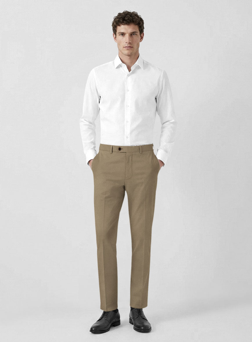 Italian Dark Beige Cotton Stretch Pants - StudioSuits