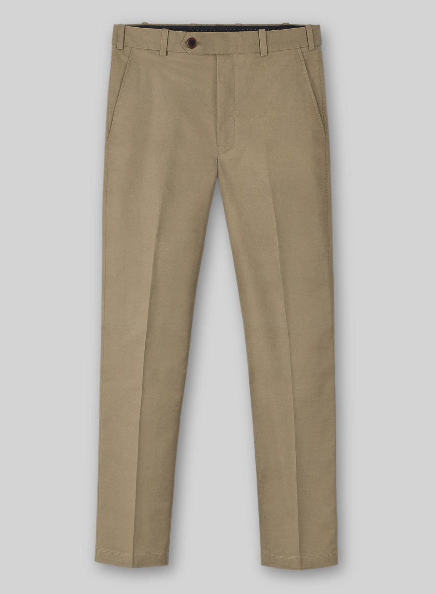 Italian Dark Beige Cotton Stretch Pants - StudioSuits