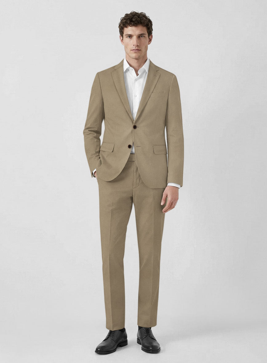 Italian Dark Beige Cotton Stretch Suit - StudioSuits