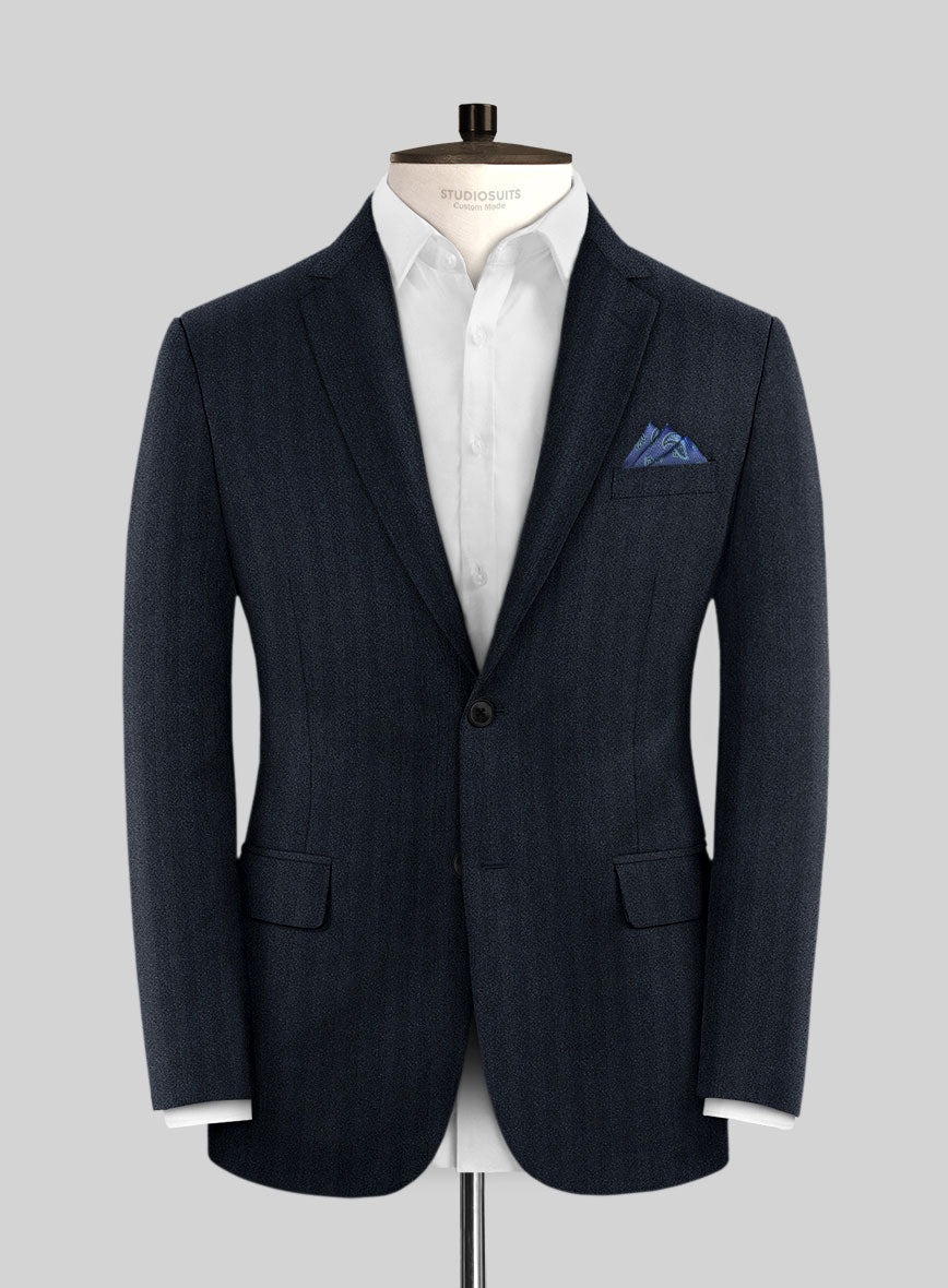 Italian Dark Blue Herringbone Flannel Jacket - StudioSuits