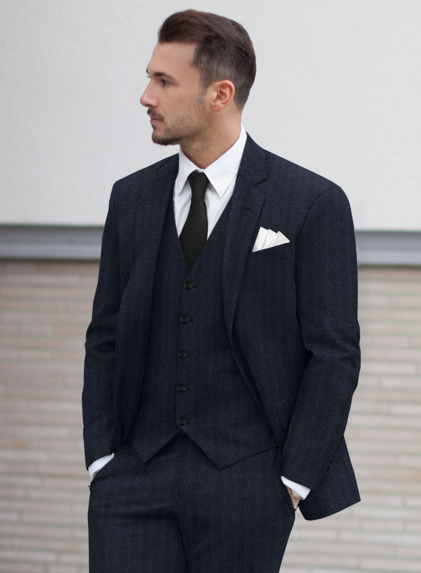 Italian Dark Blue Herringbone Flannel Jacket - StudioSuits