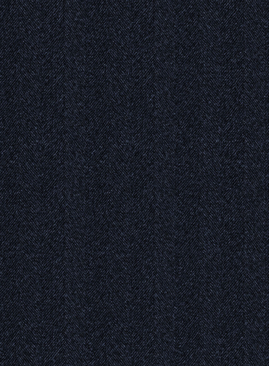 Italian Dark Blue Herringbone Flannel Pants - StudioSuits