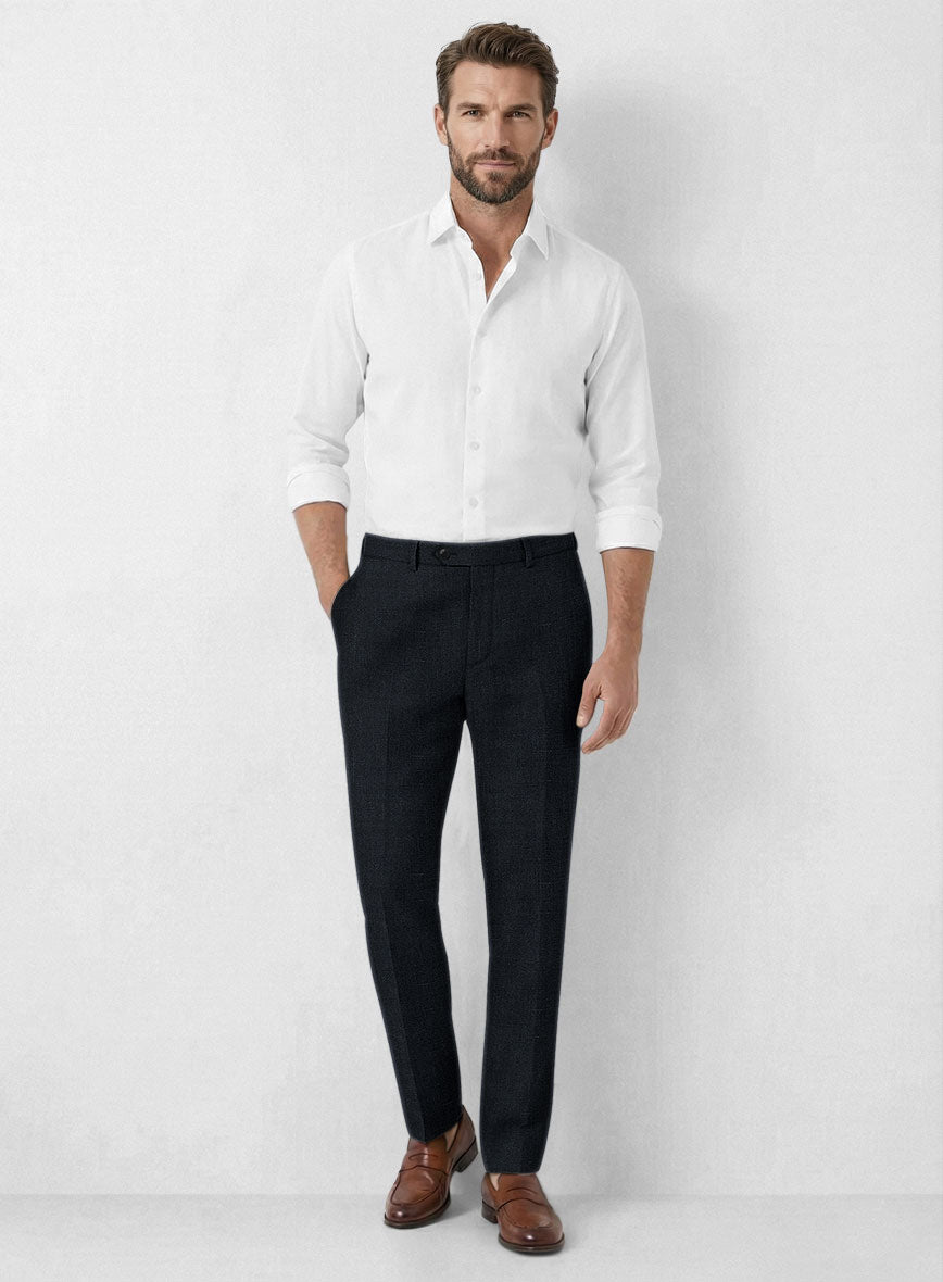 Italian Dark Blue Linen Pants - StudioSuits
