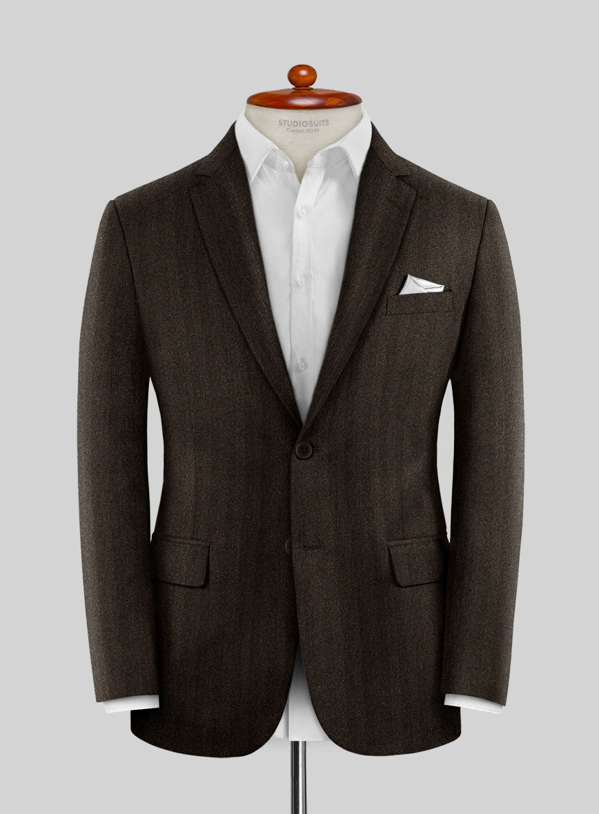 Italian Dark Brown Herringbone Flannel Jacket - StudioSuits