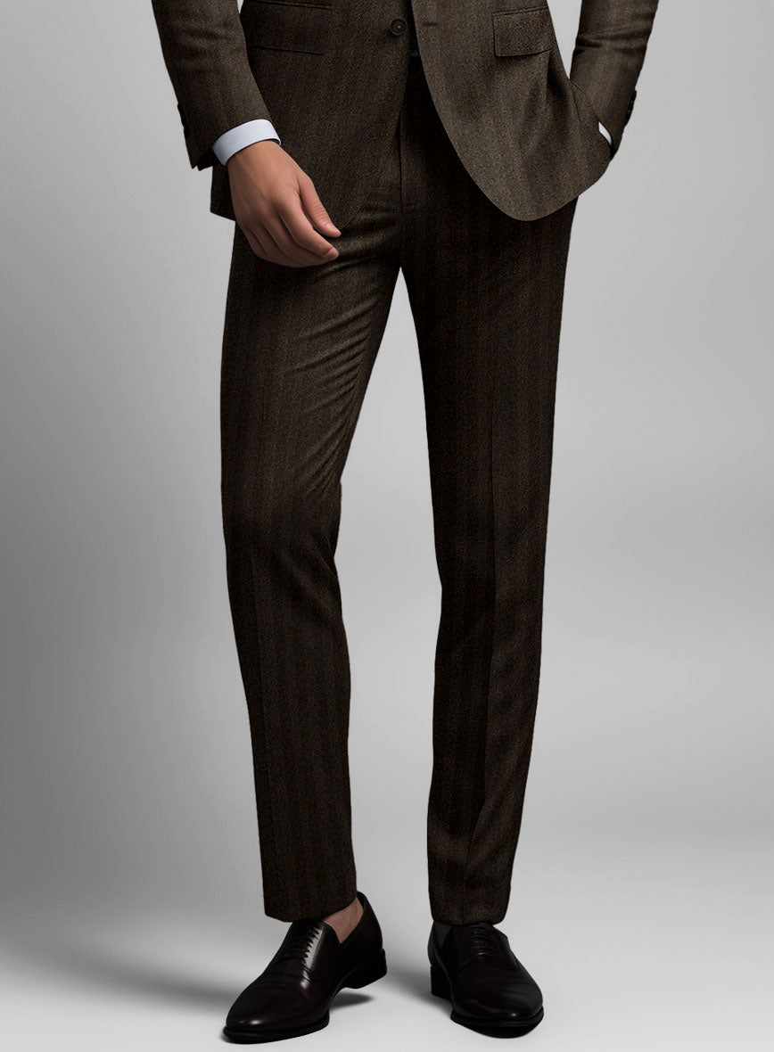 Italian Dark Brown Herringbone Flannel Pants