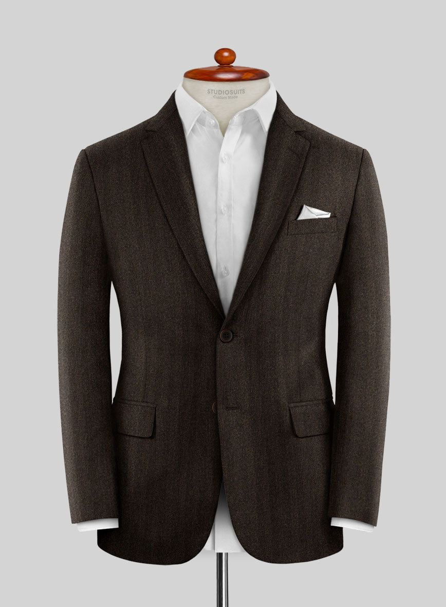 Italian Dark Brown Herringbone Flannel Suit - StudioSuits