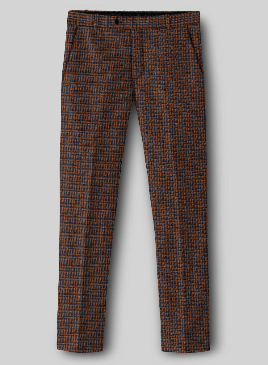 Italian Dark Brown Houndstooth Tweed Pants - StudioSuits