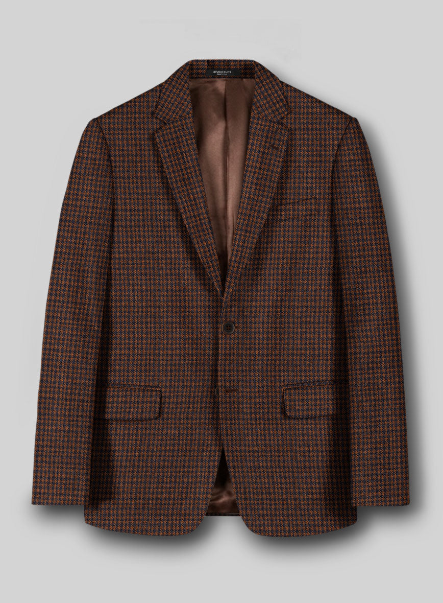 Italian Dark Brown Houndstooth Tweed Jacket - StudioSuits