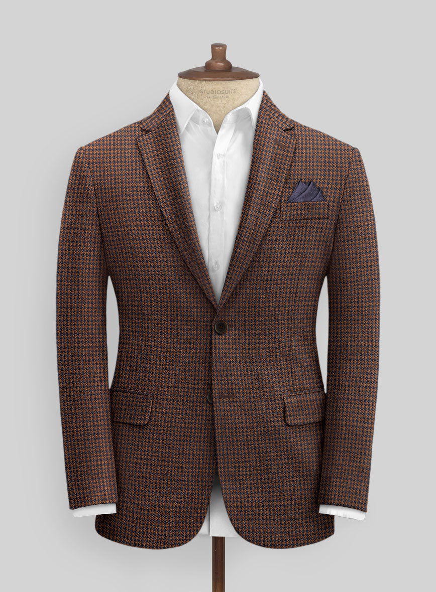 Italian Dark Brown Houndstooth Tweed Jacket - StudioSuits