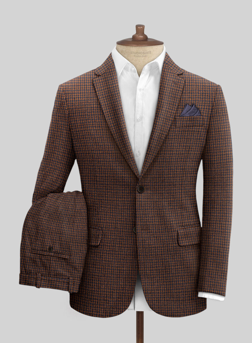 Italian Dark Brown Houndstooth Tweed Suit - StudioSuits