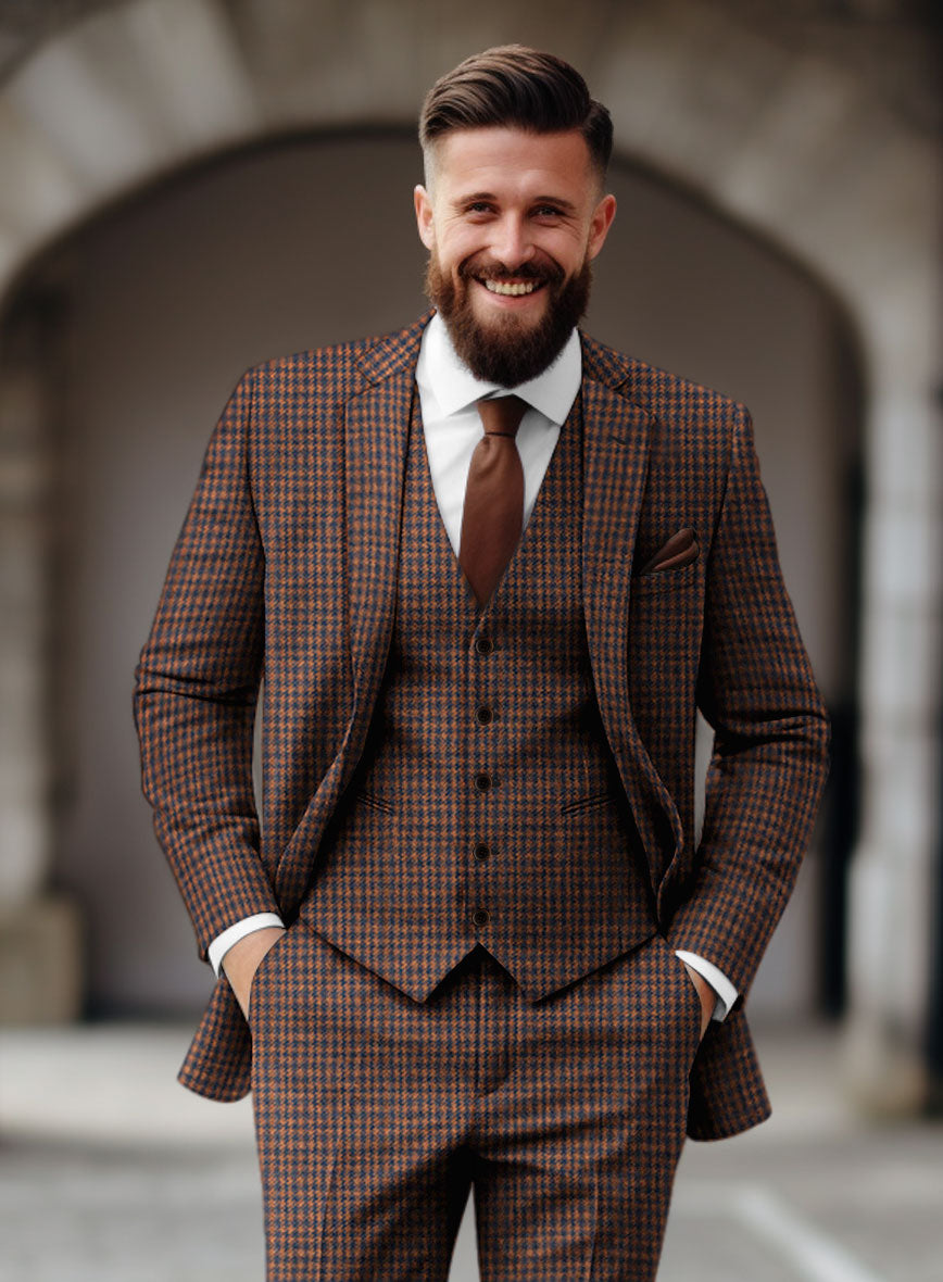 Italian Dark Brown Houndstooth Tweed Suit - StudioSuits