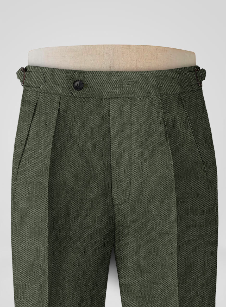 Italian Dark Green Linen Highland Trousers - StudioSuits