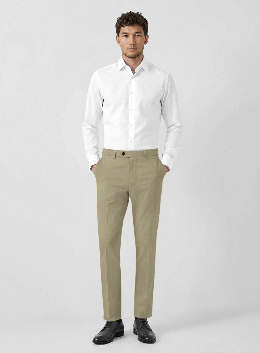 Italian Dark Tan Cotton Stretch Pants - StudioSuits