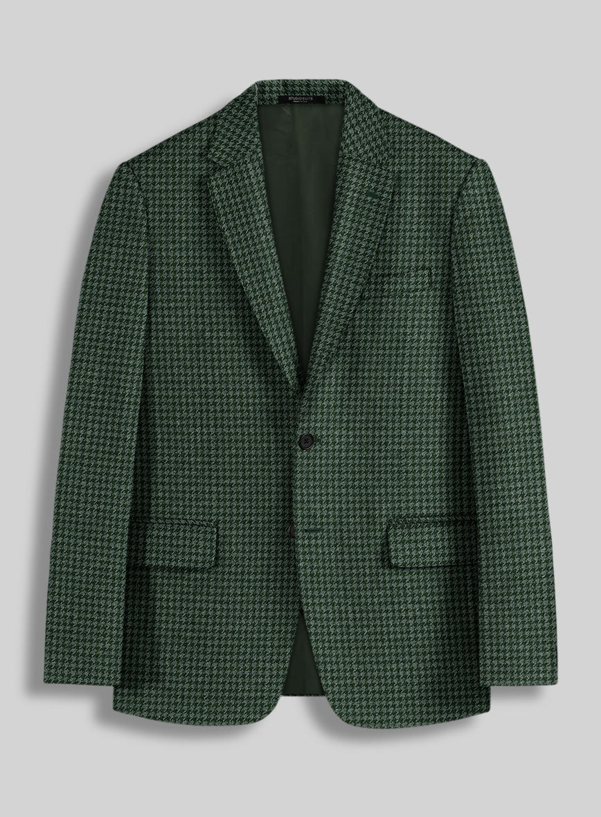 Italian Forest Green Houndstooth Tweed Jacket - StudioSuits