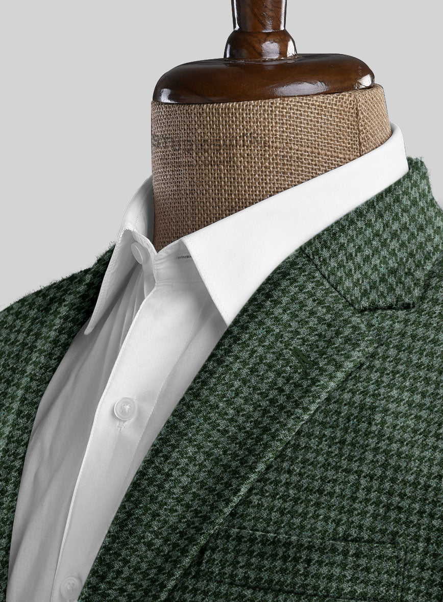 Italian Forest Green Houndstooth Tweed Jacket - StudioSuits