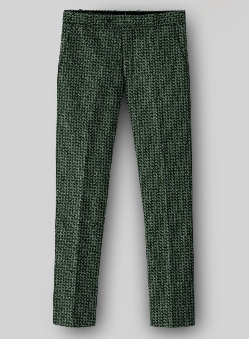 Italian Forest Green Houndstooth Tweed Pants - StudioSuits