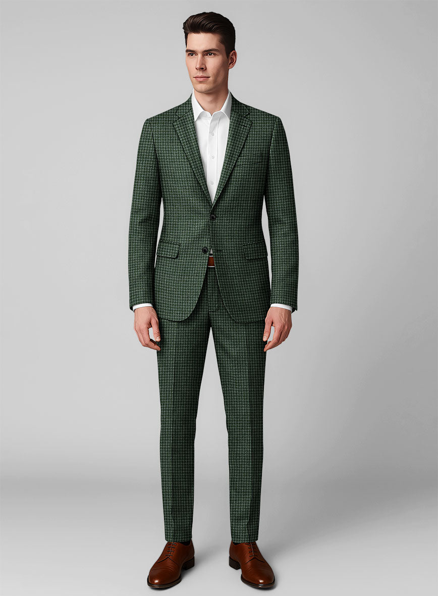 Italian Forest Green Houndstooth Tweed Suit - StudioSuits