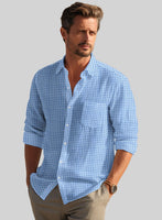 Italian Foulard Blue Summer Linen Shirt - StudioSuits