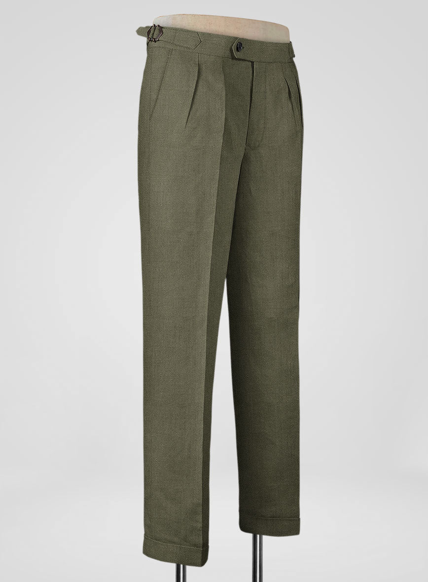 Italian French Green Linen Highland Trousers
