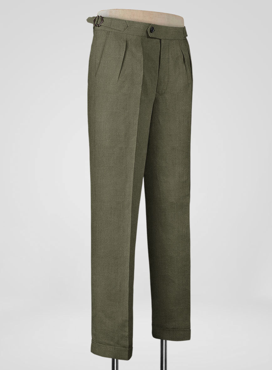 Italian French Green Linen Highland Trousers - StudioSuits