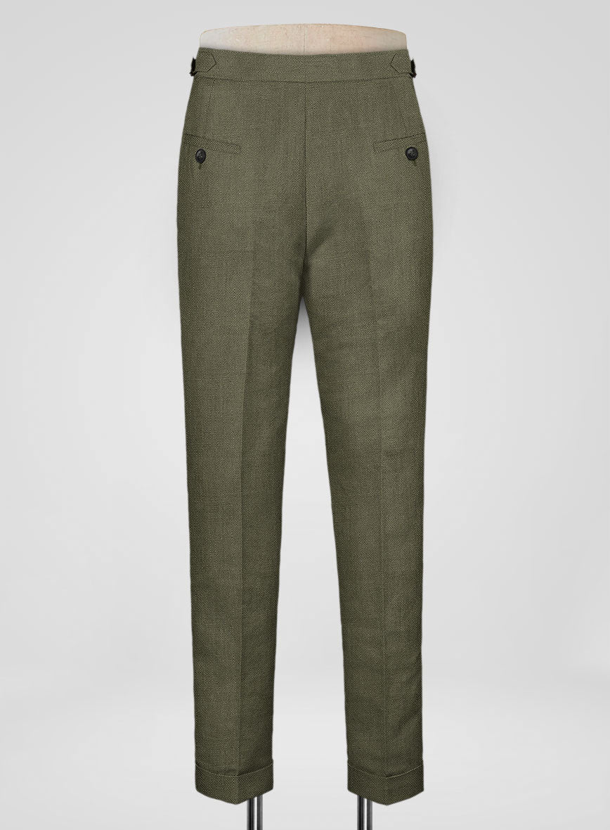 Italian French Green Linen Highland Trousers - StudioSuits