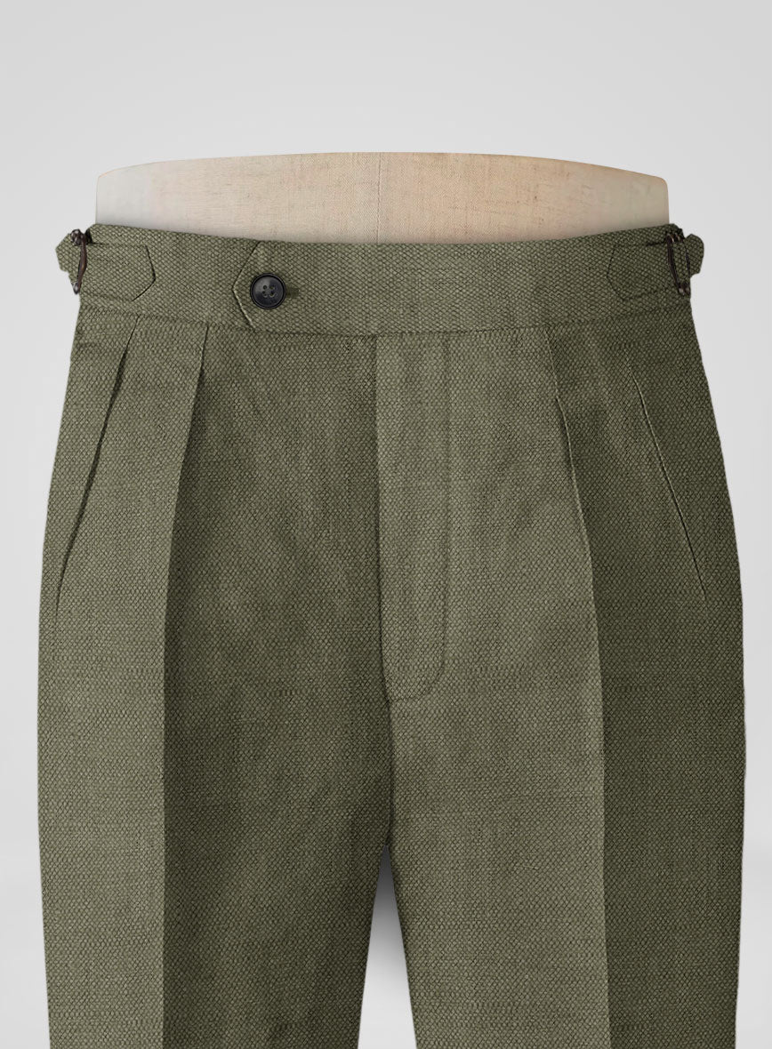 Italian French Green Linen Highland Trousers - StudioSuits