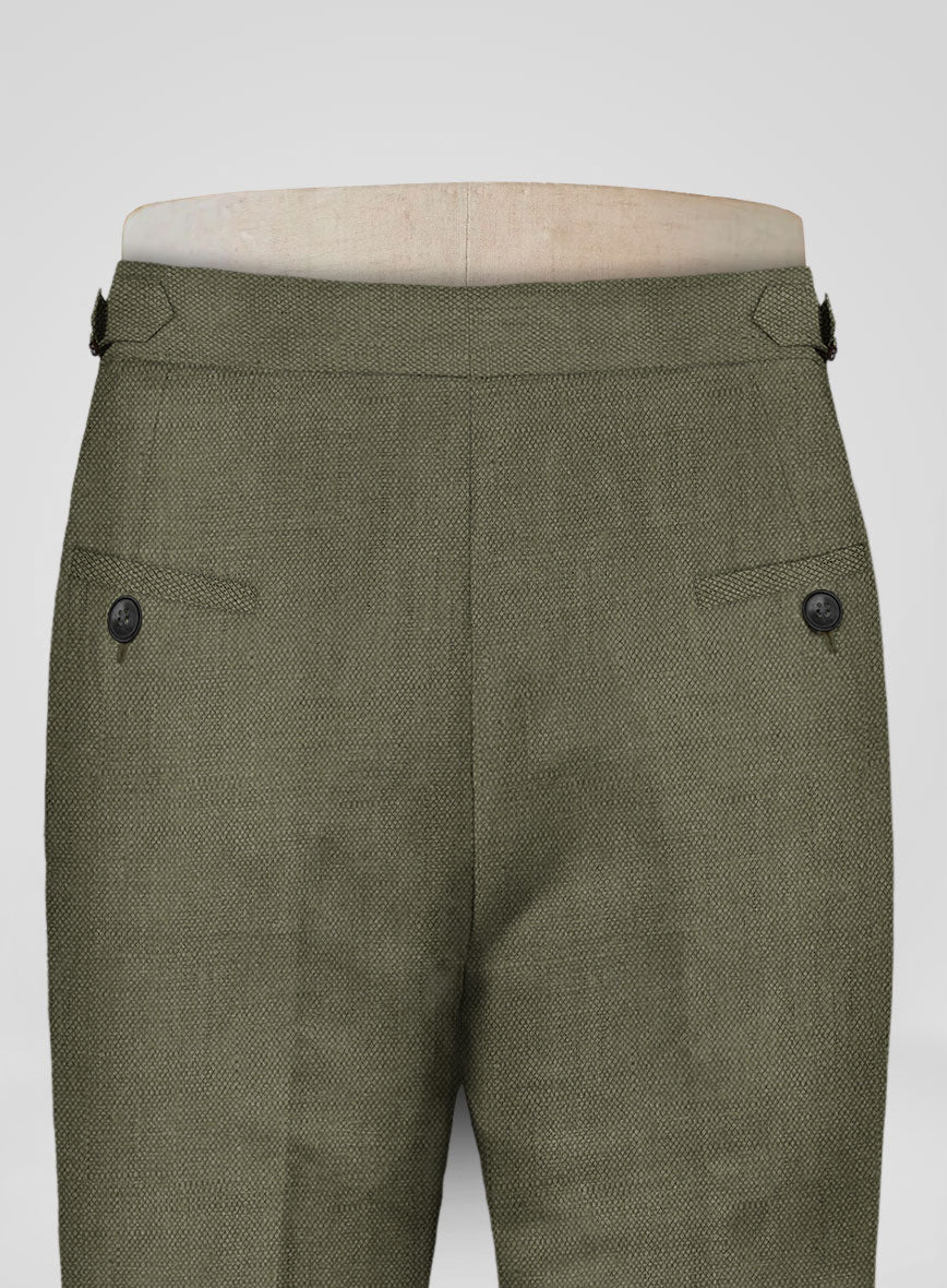 Italian French Green Linen Highland Trousers - StudioSuits