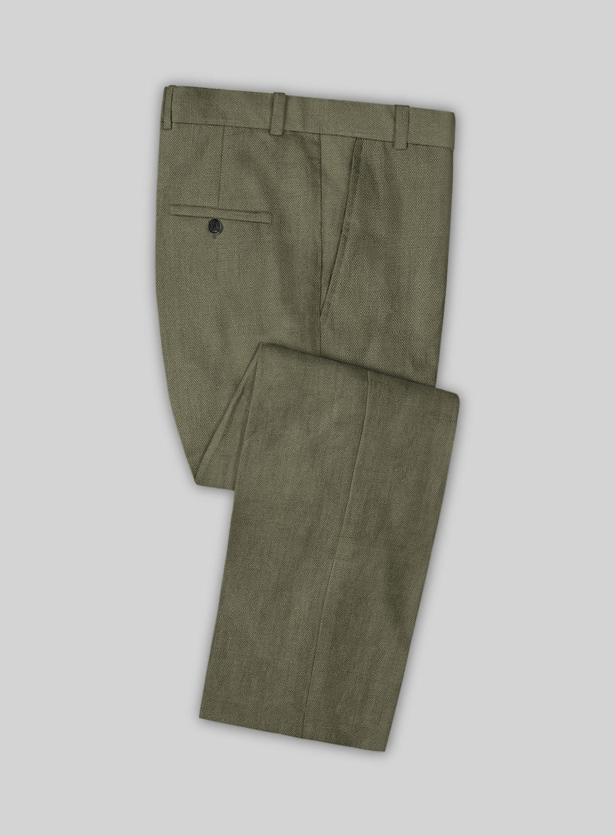 Italian French Green Linen Pants - StudioSuits