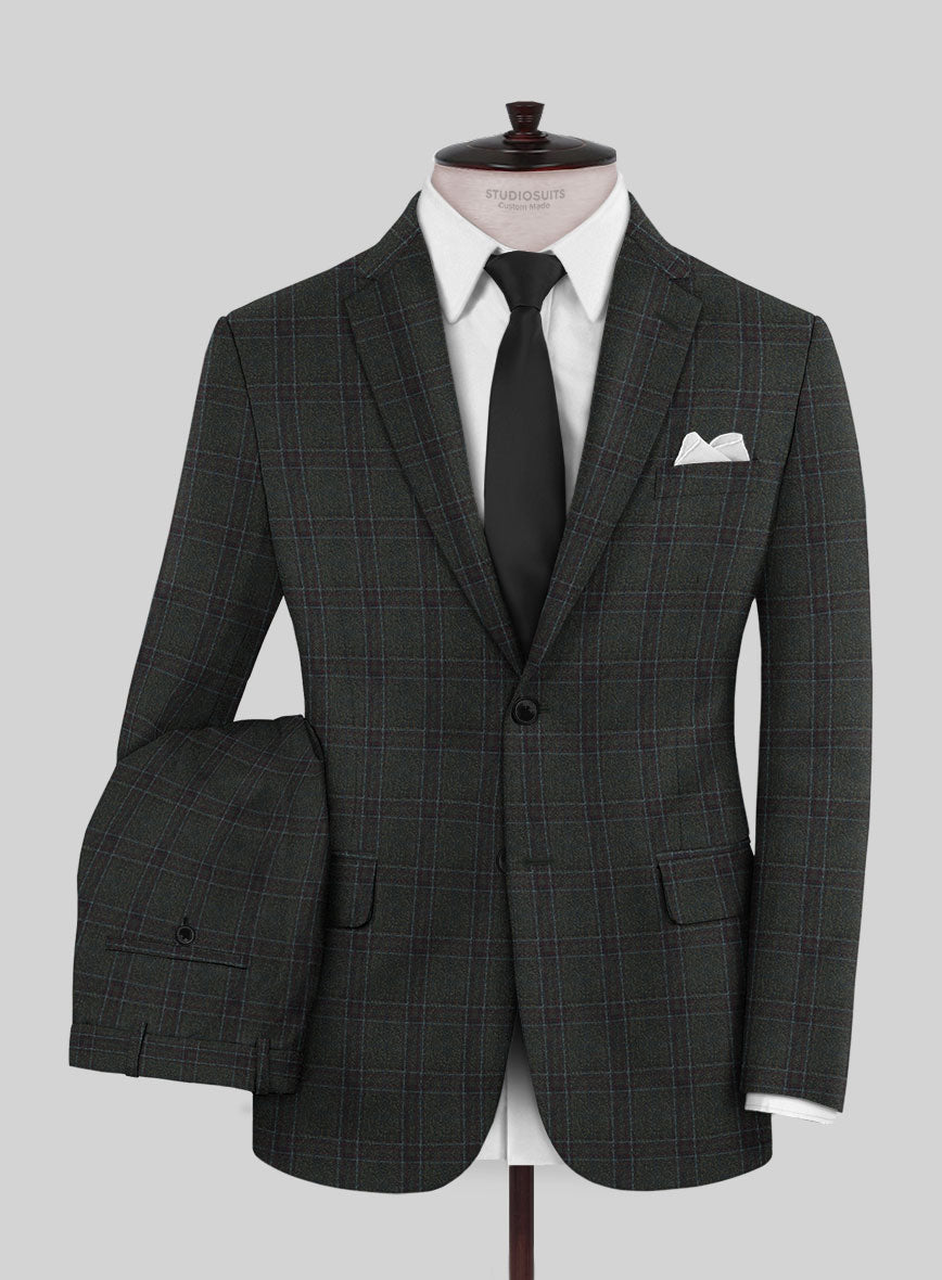 Italian Gaze Green Checks Flannel Suit - StudioSuits