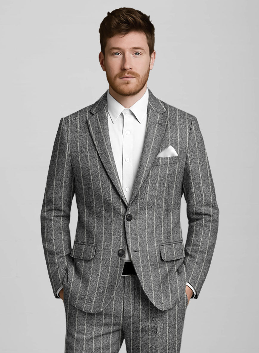Italian Granite Rope Stripe Tweed Jacket - StudioSuits