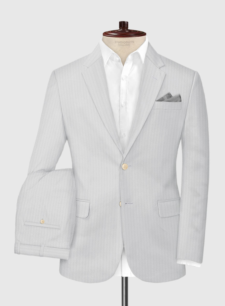 Italian Gray Herringbone Cotton Suit - StudioSuits