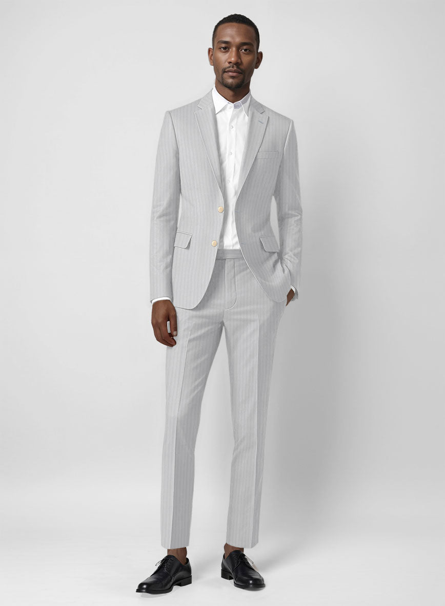 Italian Gray Herringbone Cotton Suit - StudioSuits