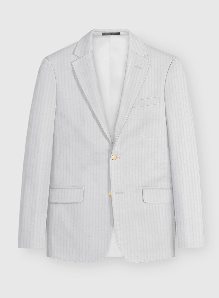 Italian Gray Herringbone Cotton Suit - StudioSuits