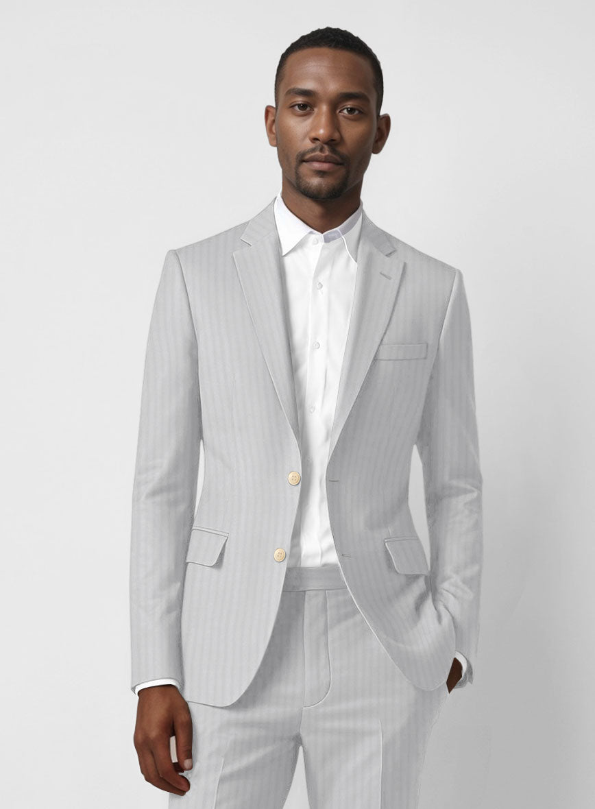 Italian Gray Herringbone Cotton Suit - StudioSuits