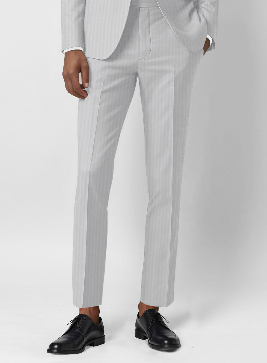 Italian Gray Herringbone Cotton Suit - StudioSuits