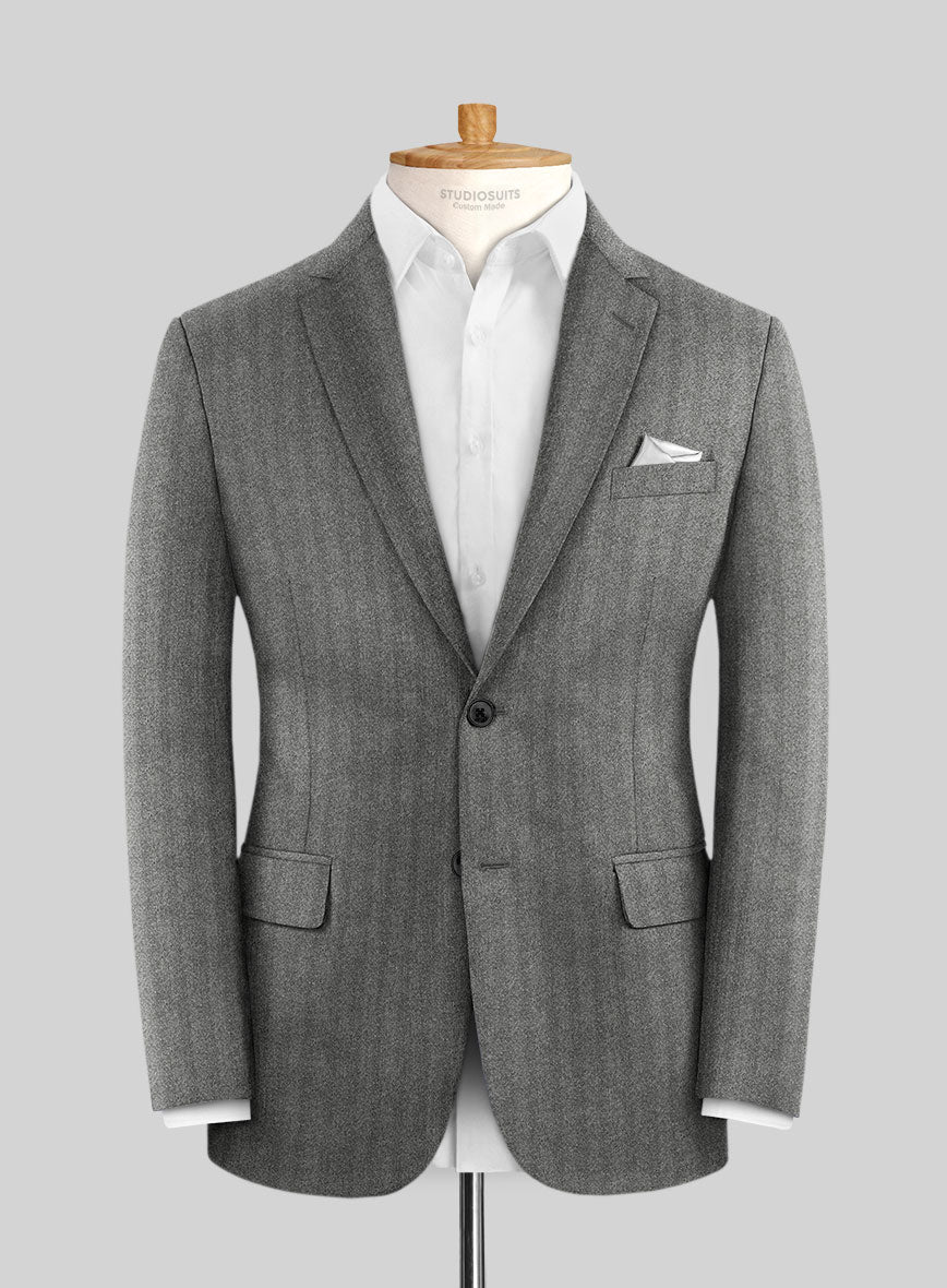 Italian Gray Herringbone Flannel Suit - StudioSuits