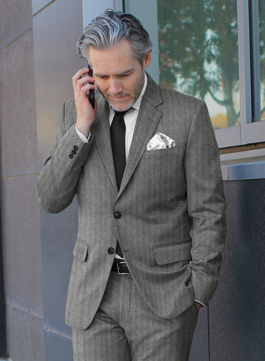 Italian Gray Herringbone Flannel Suit - StudioSuits