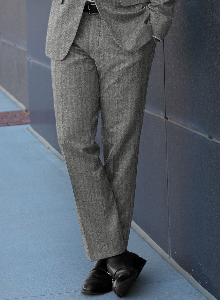 Italian Gray Herringbone Flannel Suit - StudioSuits