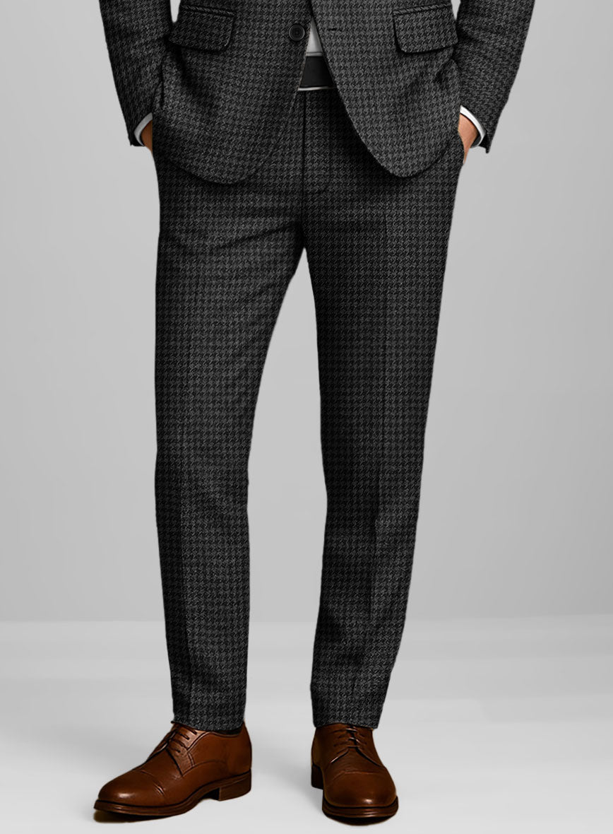 Italian Gray Houndstooth Tweed Pants - StudioSuits