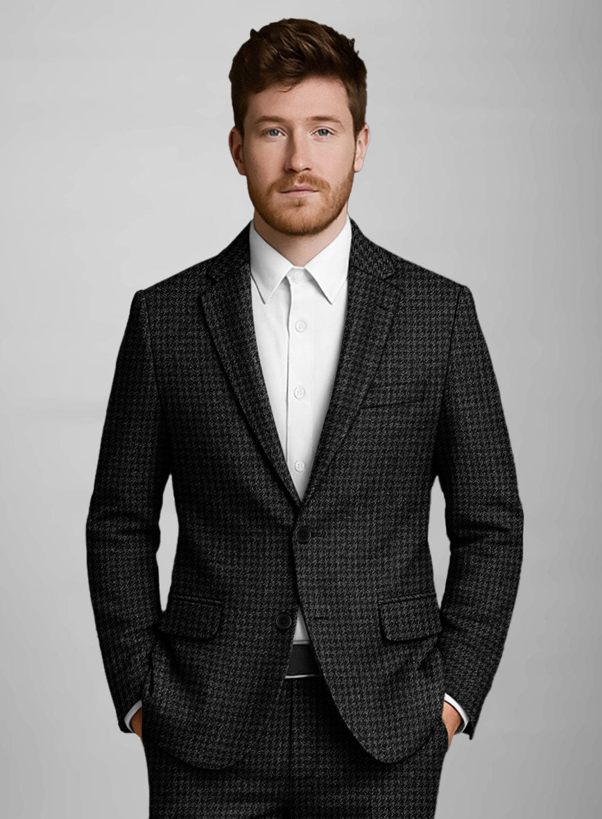 Italian Gray Houndstooth Tweed Suit - StudioSuits