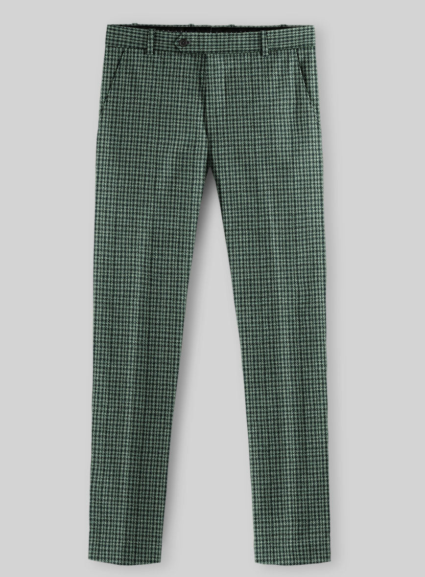 Italian Green Houndstooth Tweed Pants - StudioSuits