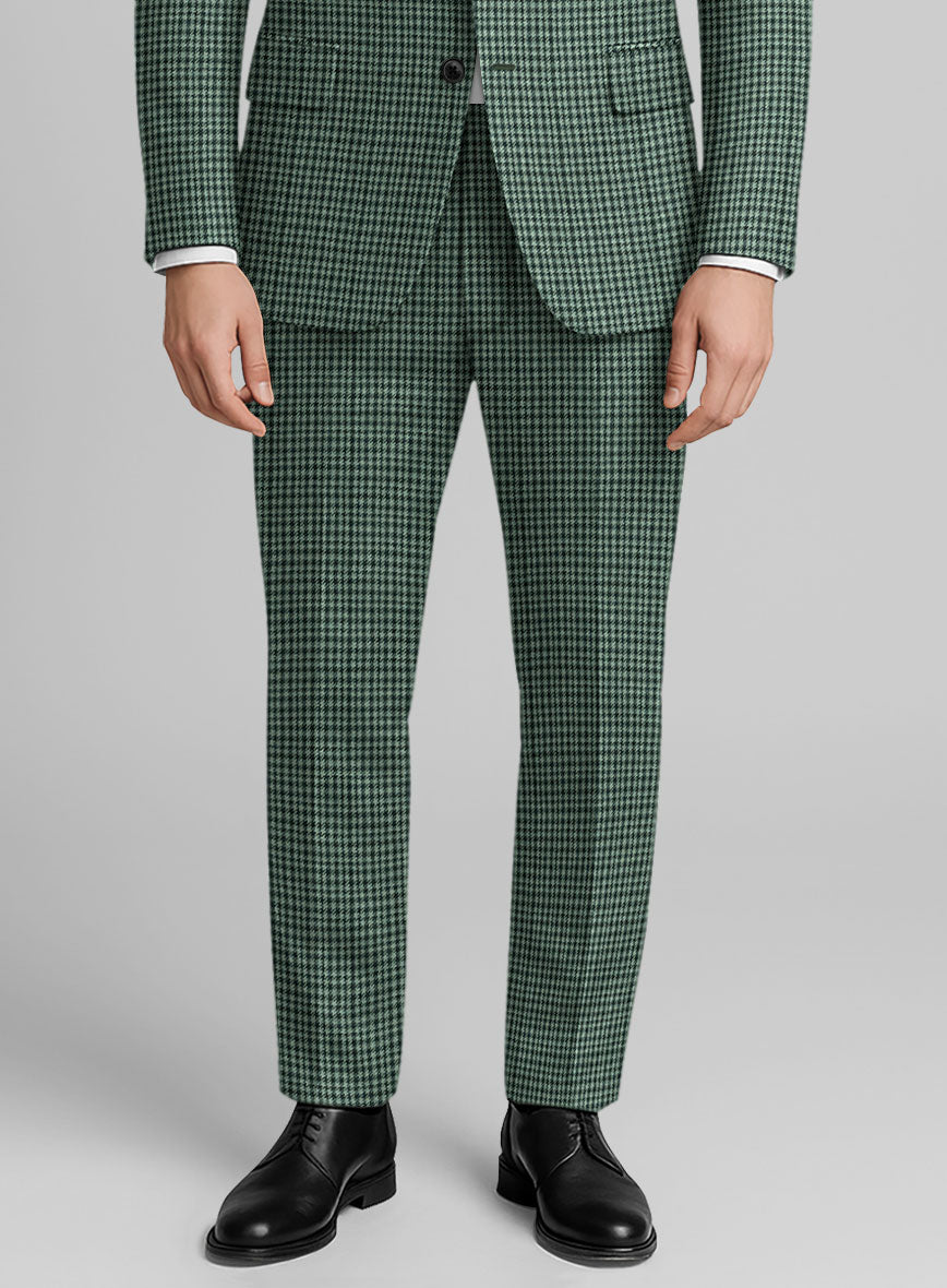Italian Green Houndstooth Tweed Pants - StudioSuits
